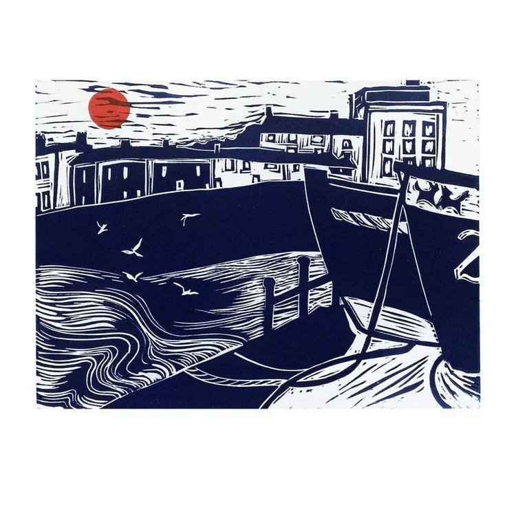 Lino print - Harbour Life by Kim Carlew