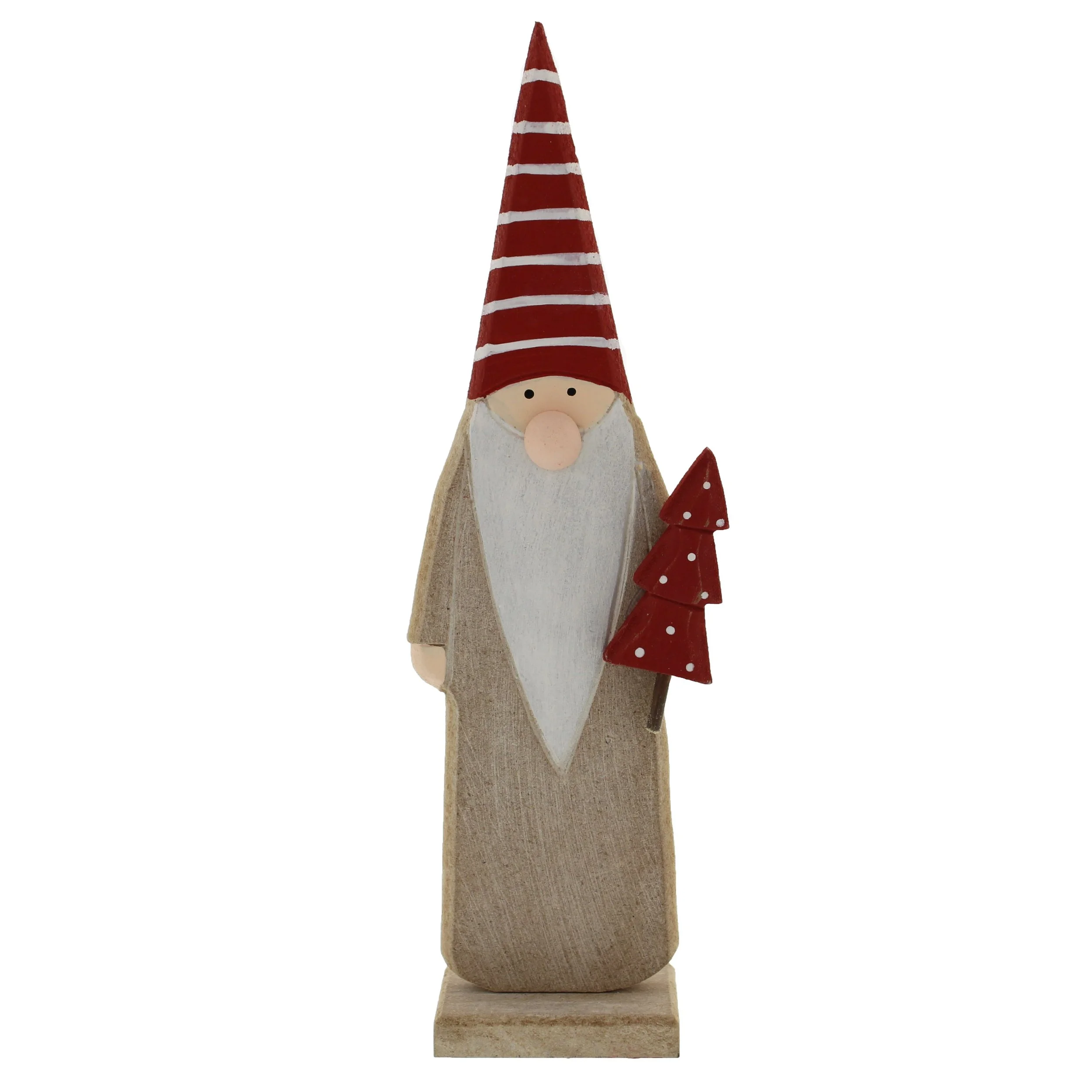 Wooden Santa with red stripy hat