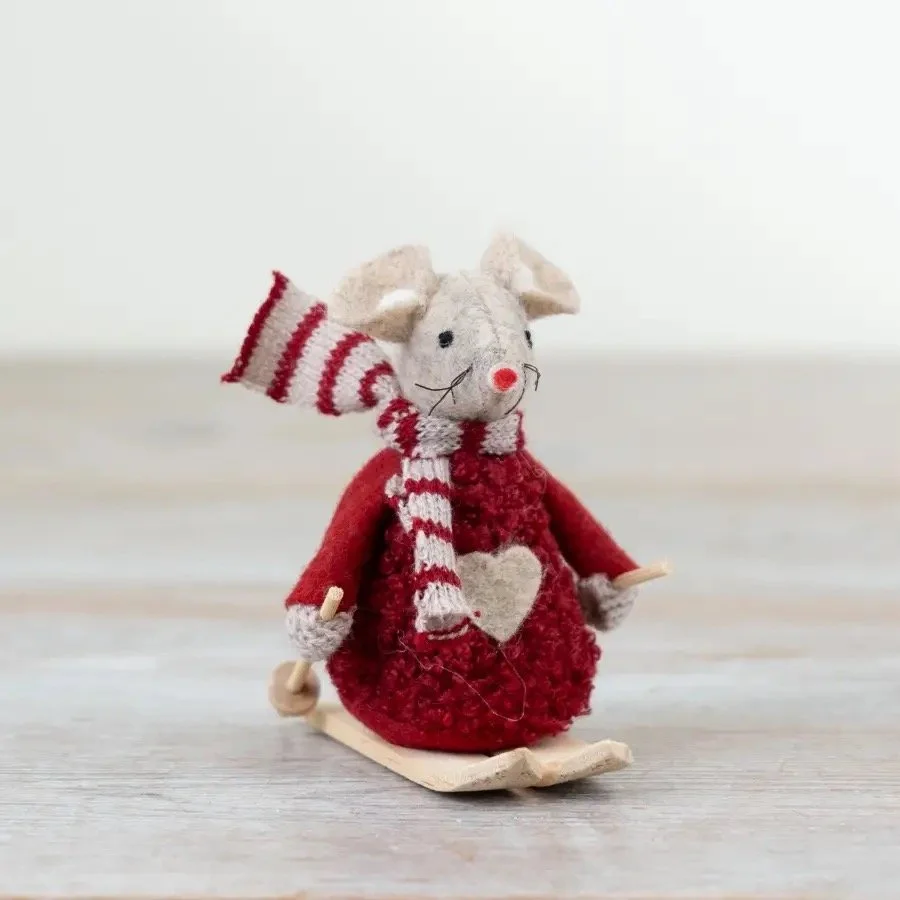 Mouse - Red felt with skis