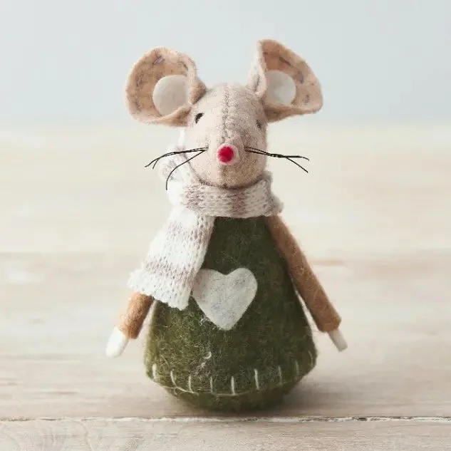 Mouse - Green and beige with heart