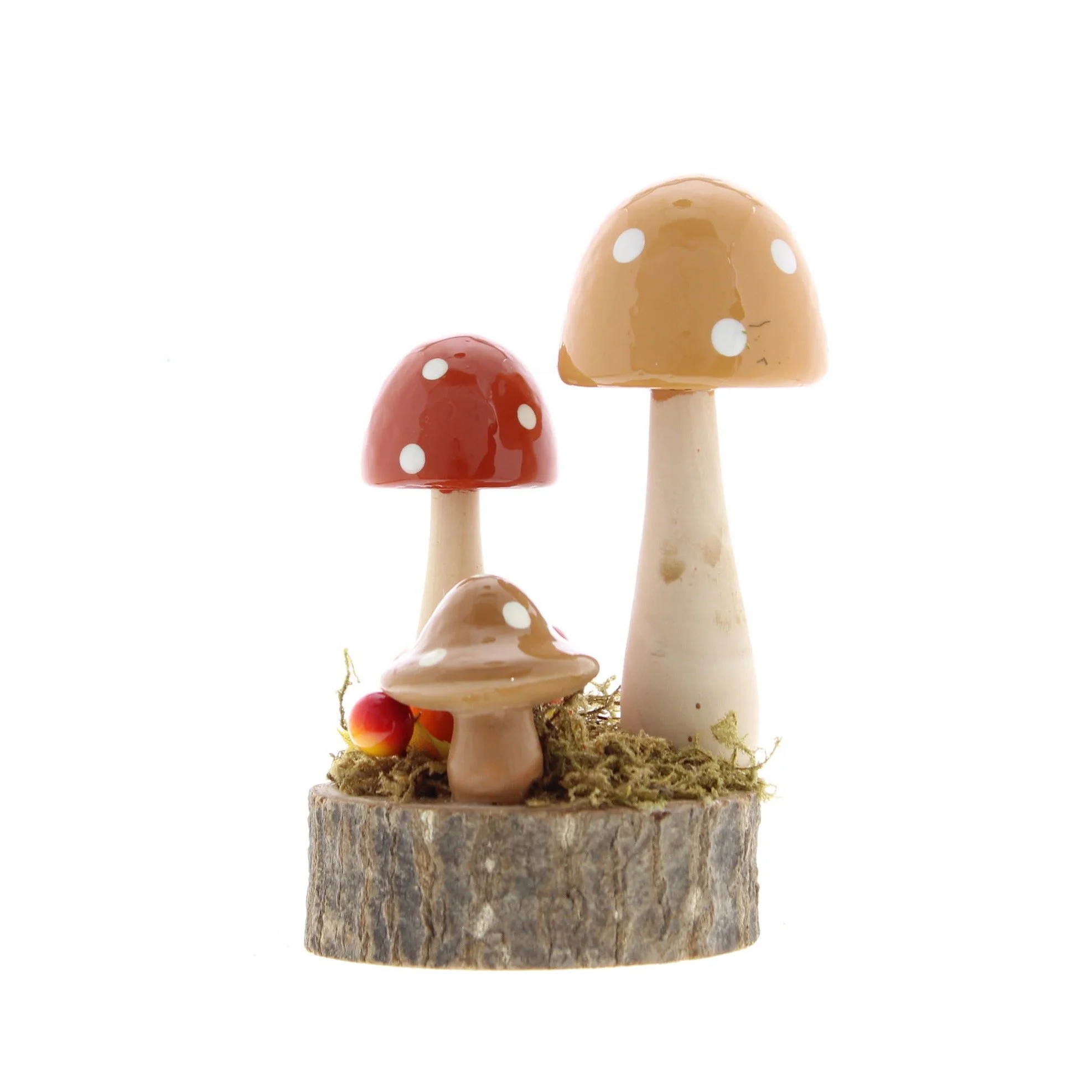 Wooden toadstool on base - red and orange