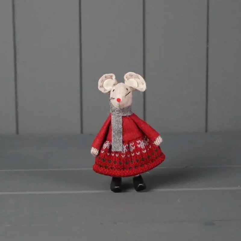Mouse - Standing with clogs in red dress