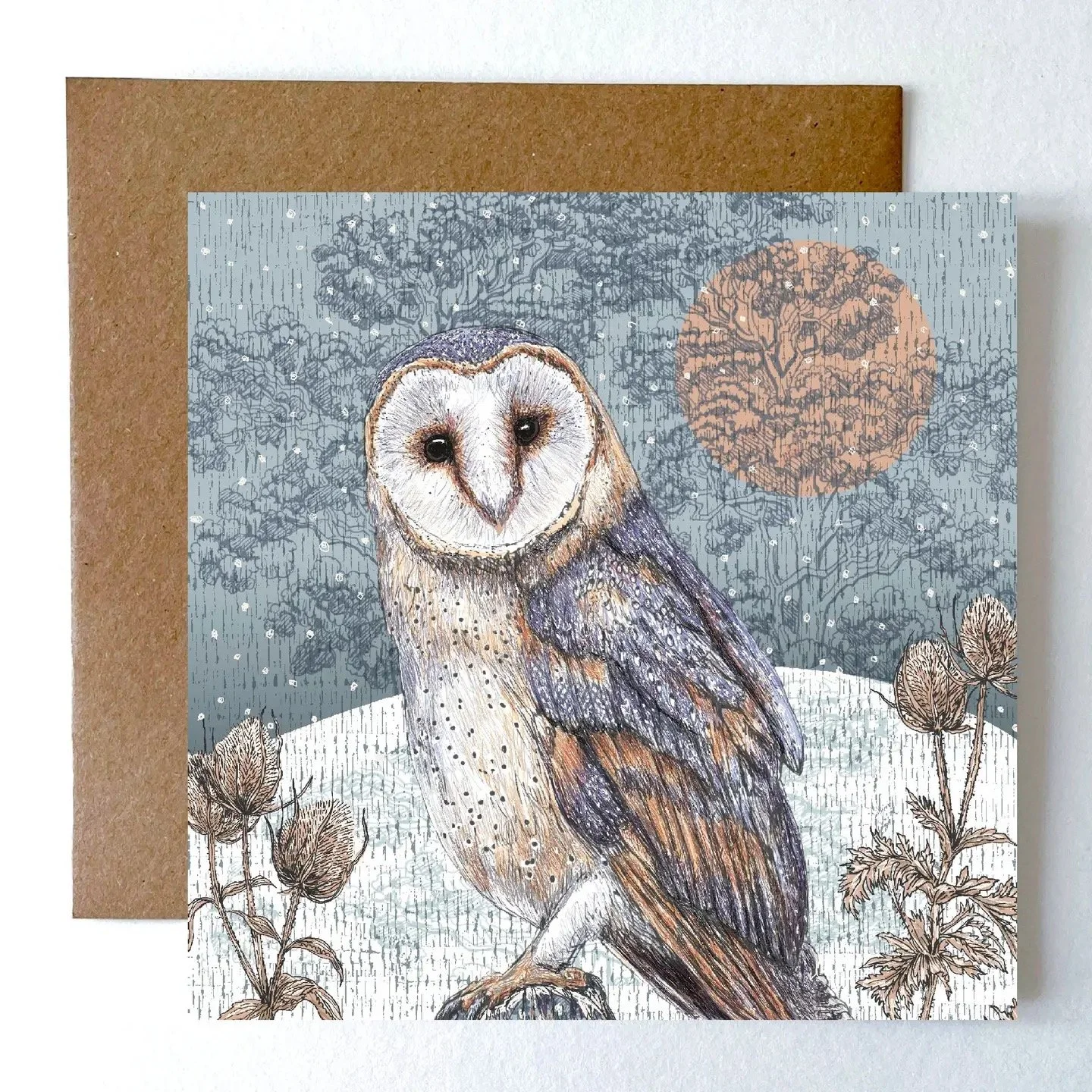 Art card - Winter Barn Owl by Helen Briggs