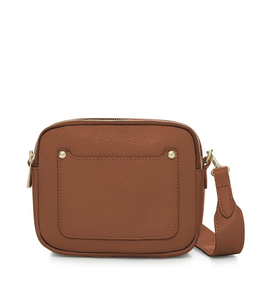 Leather shoulder bag - Double zip Tan