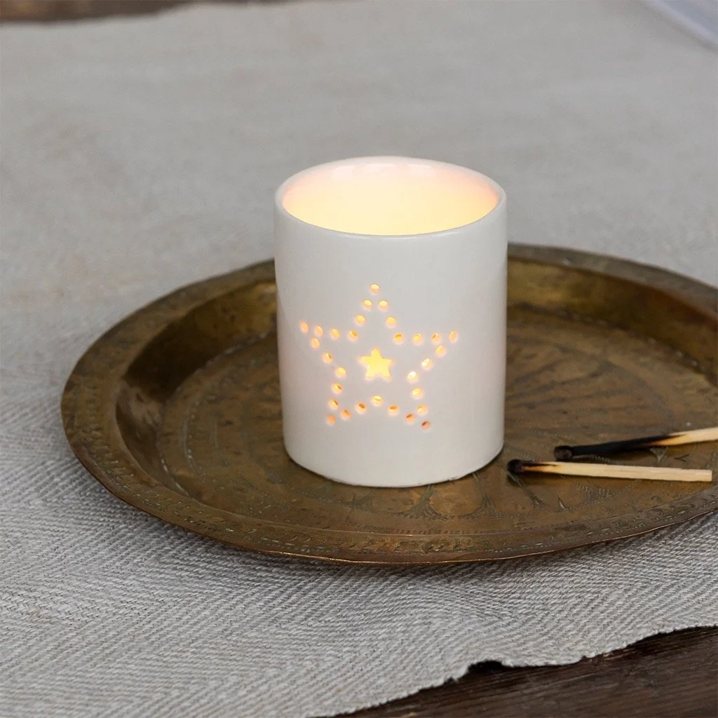 Tealight holder - white ceramic star