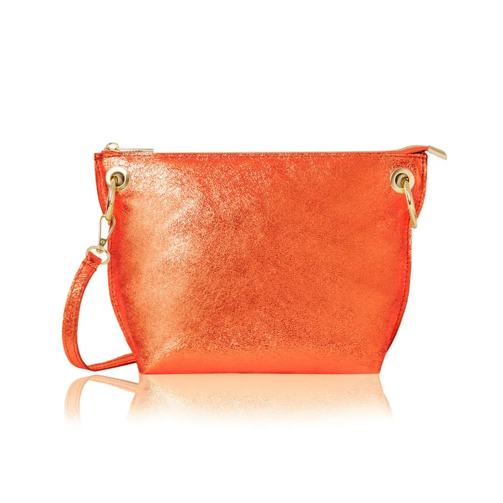 Leather shoulder bag - Orange metallic