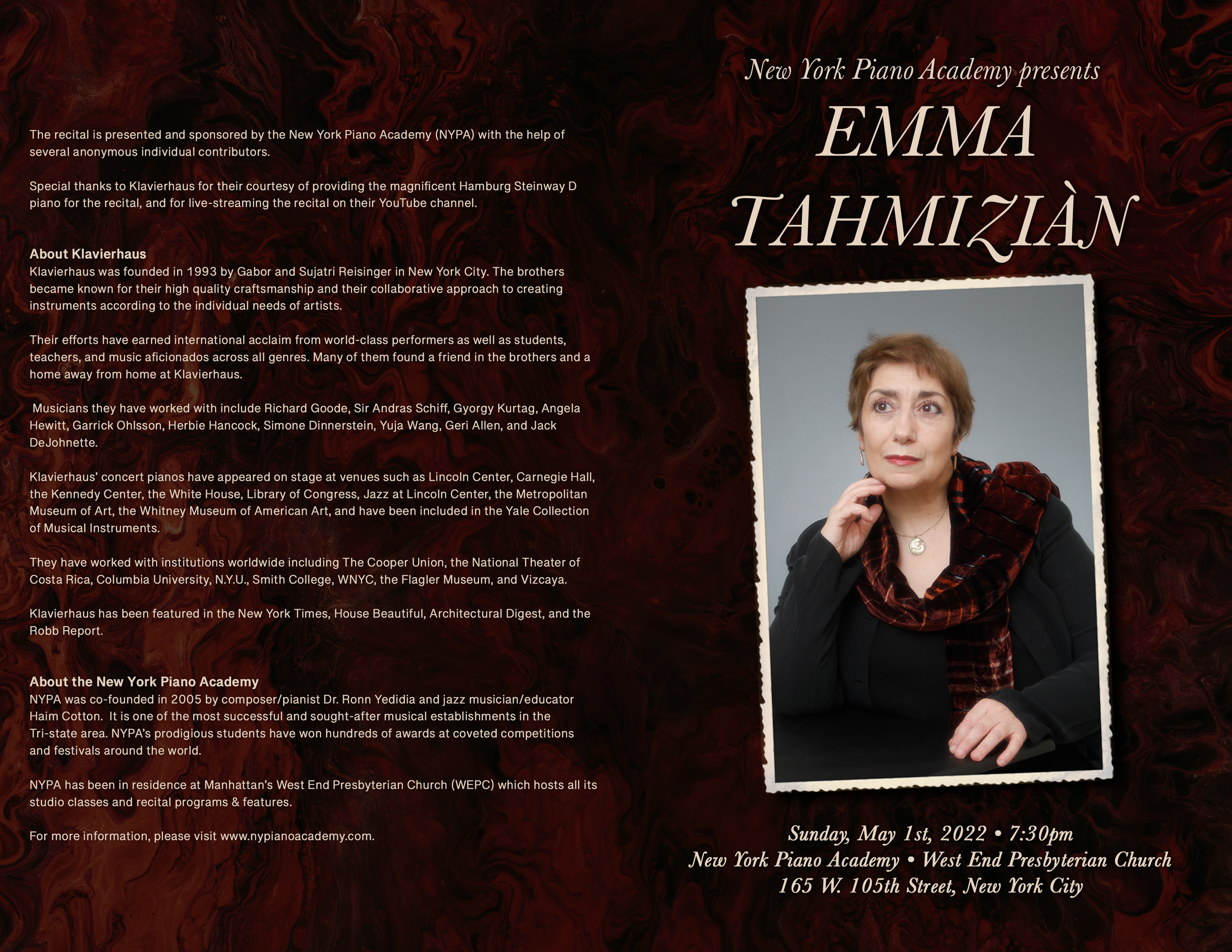 Emma Tahmizian - Piano Recital at NYPA