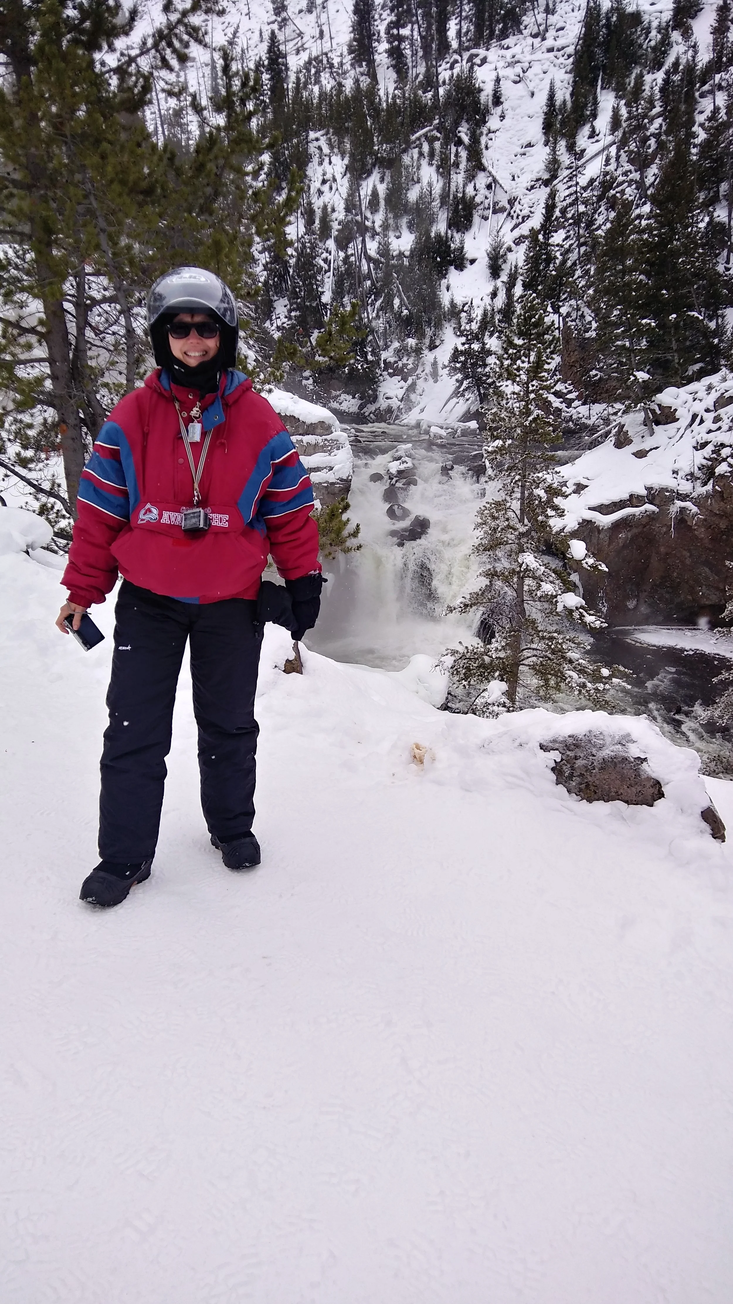 At the glorious Firehole Falls in Yellowstone National Park