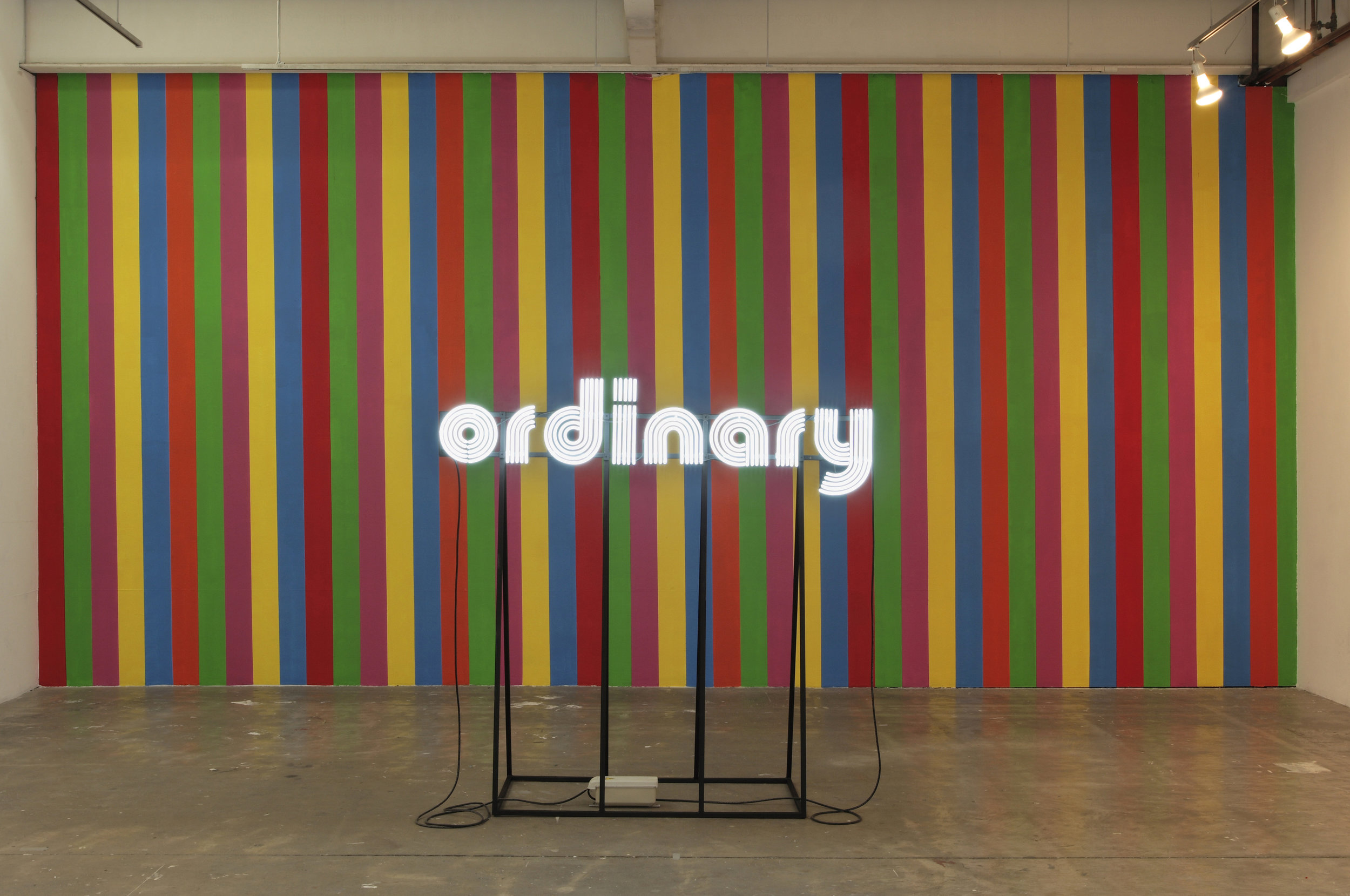  Kristin McIver  Lifeless lll , 2009 neon and steel, synthetic polymer paint (neon stand and wall) 67 x 68 x 28 in (170.2 x 172.7 x 71.1 cm) 