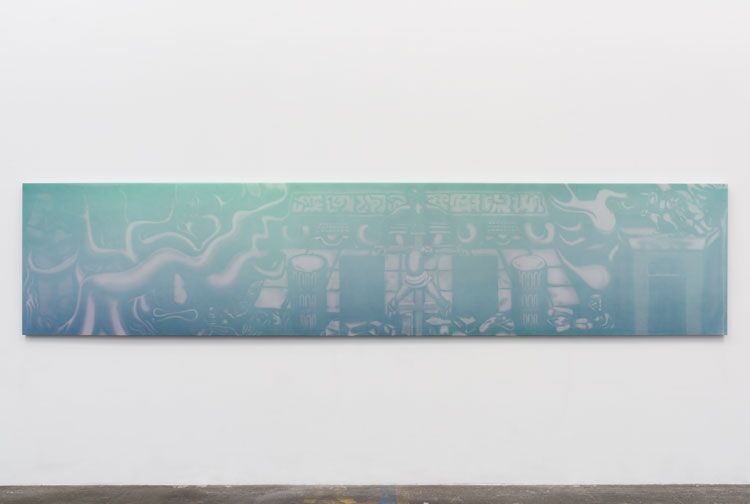 Rubén Ortiz Torres White Washed America (America blanqueada) , 2014 urethane and chromaluscent pearl on resin 41 3/8 x 192 1/8 x 2 1/8 in (105.1 x 488 x 5.4 cm)