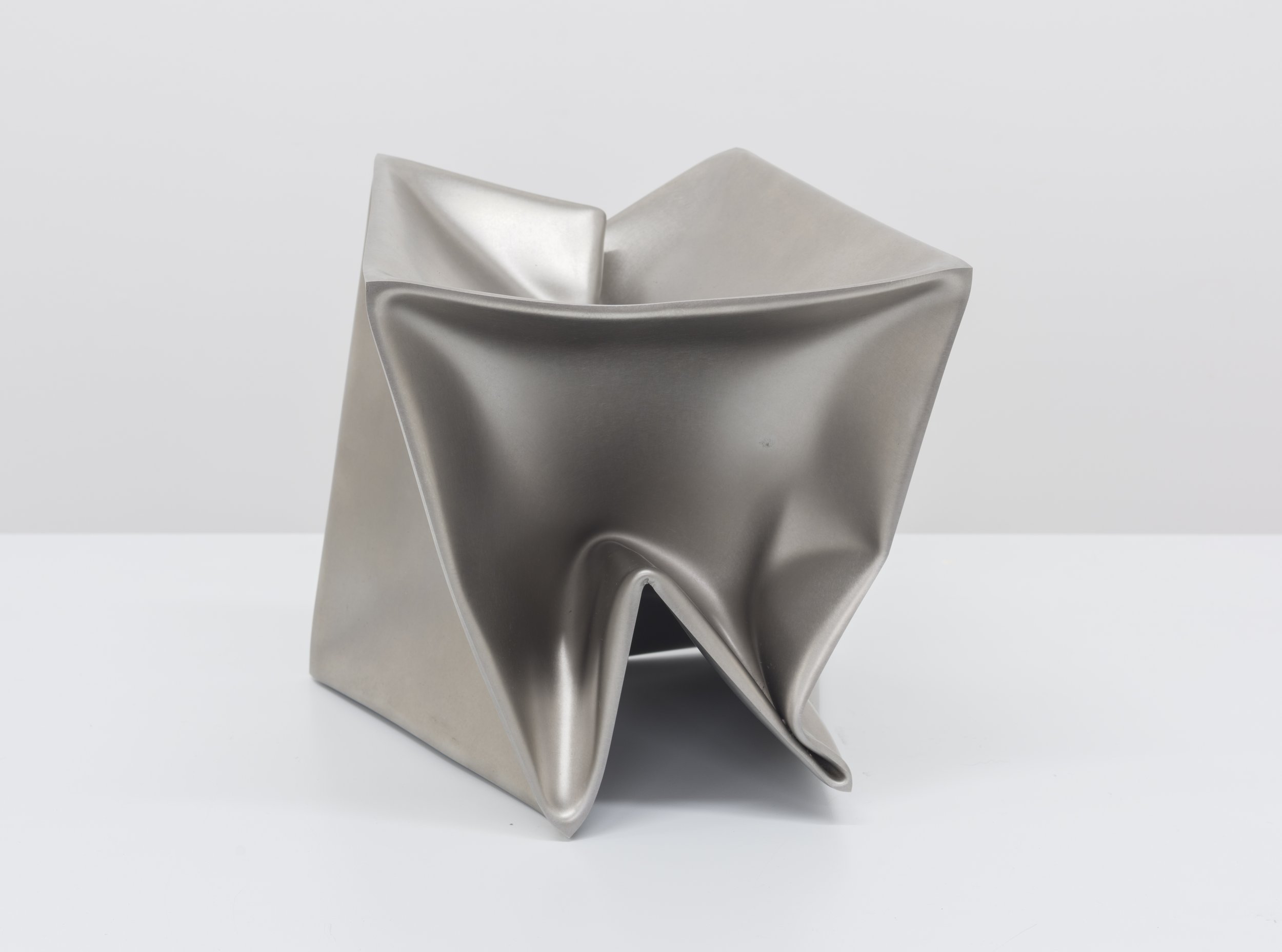  Ewerdt Hilgemann  Imploded Cube #100401 , 2010 stainless steel 9 1/2 x 9 1/2 x 9 1/2 in&nbsp; (24 x 24 x 24 cm) 
