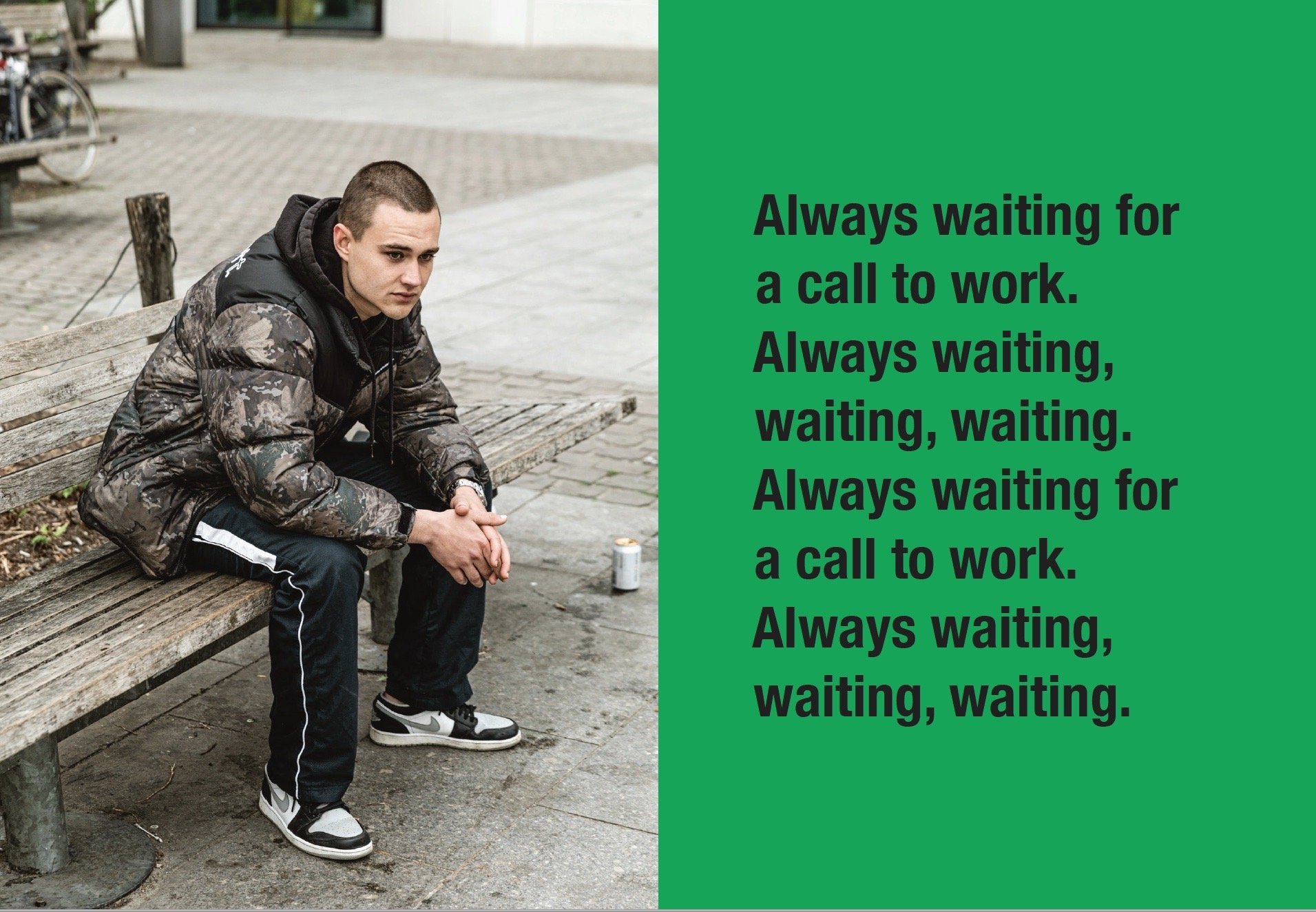   Always Waiting for A Call to Work , 2021 digital print on archival paper 78 x 120 in&nbsp; (198.1 x 304.8 cm) 
