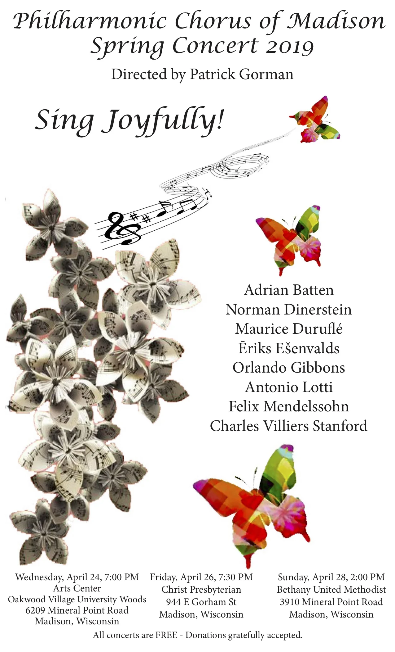 Announcing our spring 2019 concert series: "Sing Joyfully!" 