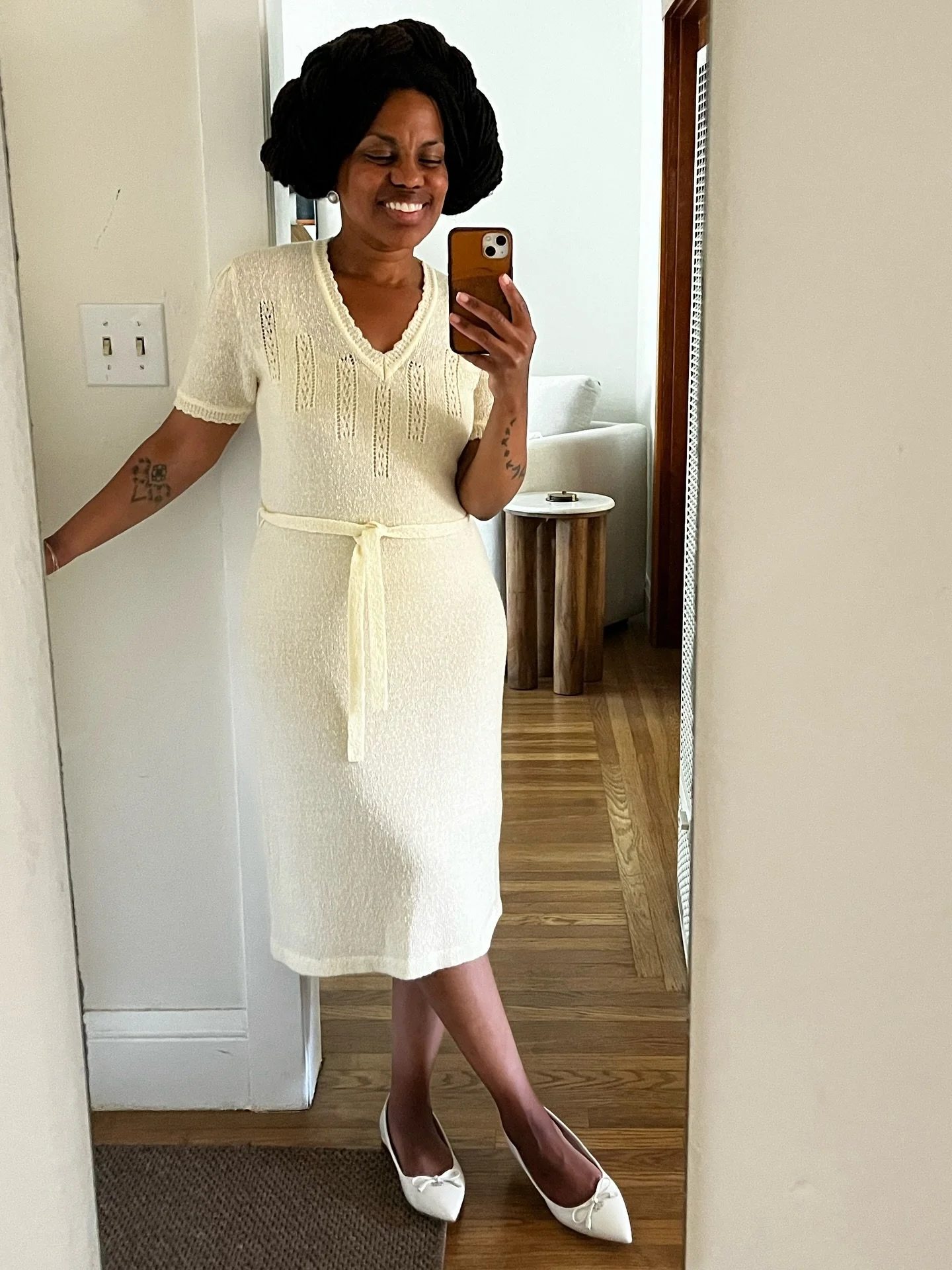 What do you think? #ChocolateMilkmaidBraids + dress + @birkenstock &hellip; 

I hurt my foot last week, so heels and even these flats are out. I'm hobbling my way through Monday while searching for a pair of #BirkenstockBoston online. 
But here's the