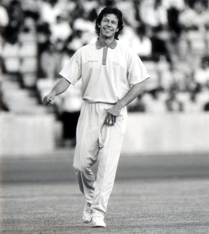 Image credit: Rediff.com - Imran Khan at an exhibition game at the Crystal Palace stadium, July 28, 1992.