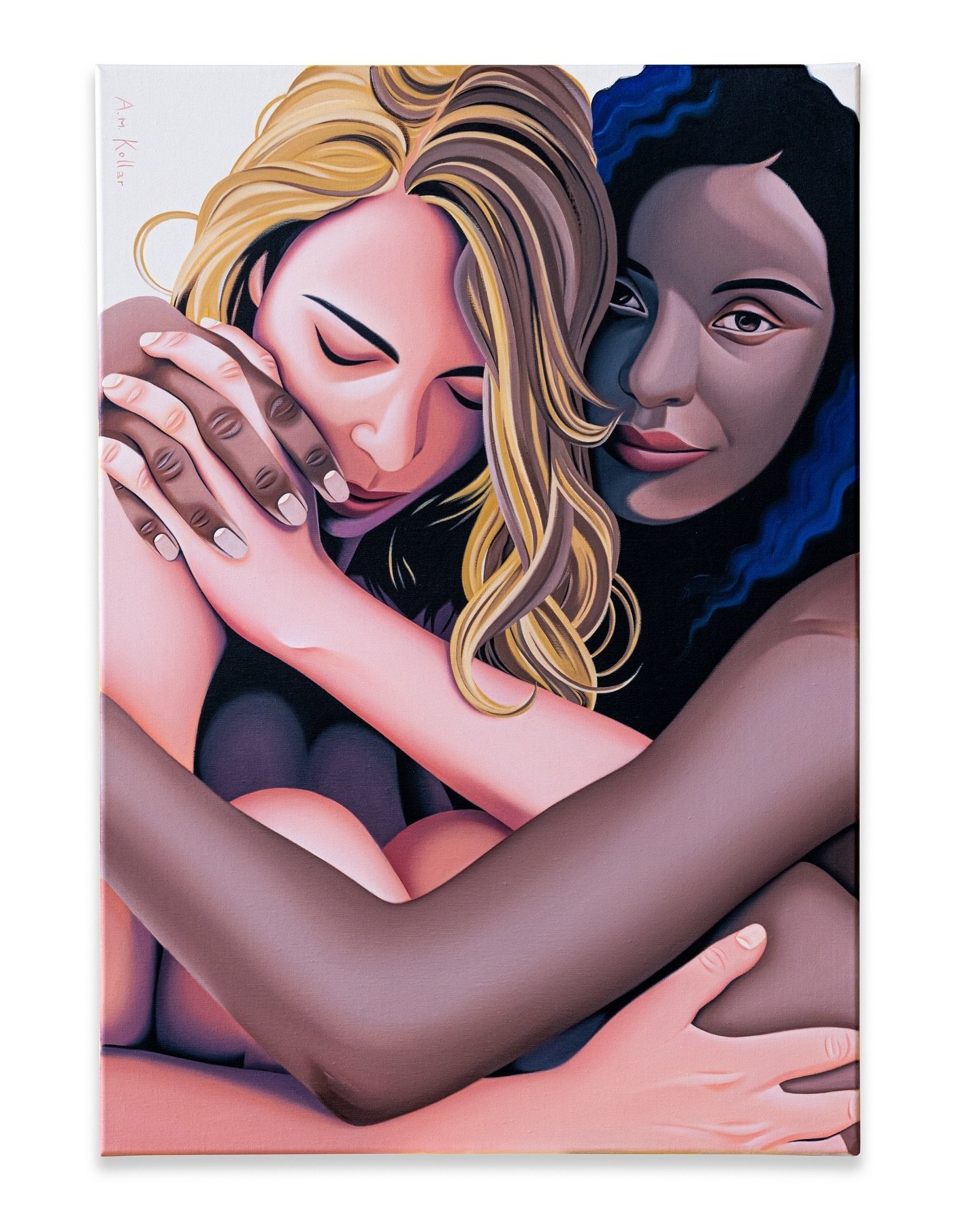 This is my second picture from this series and it again clearly shows what all my art is about, namely the deep and magical bond between women. What would we do without our friends, sisters, mothers and grandmothers? I can&rsquo;t imagine life withou