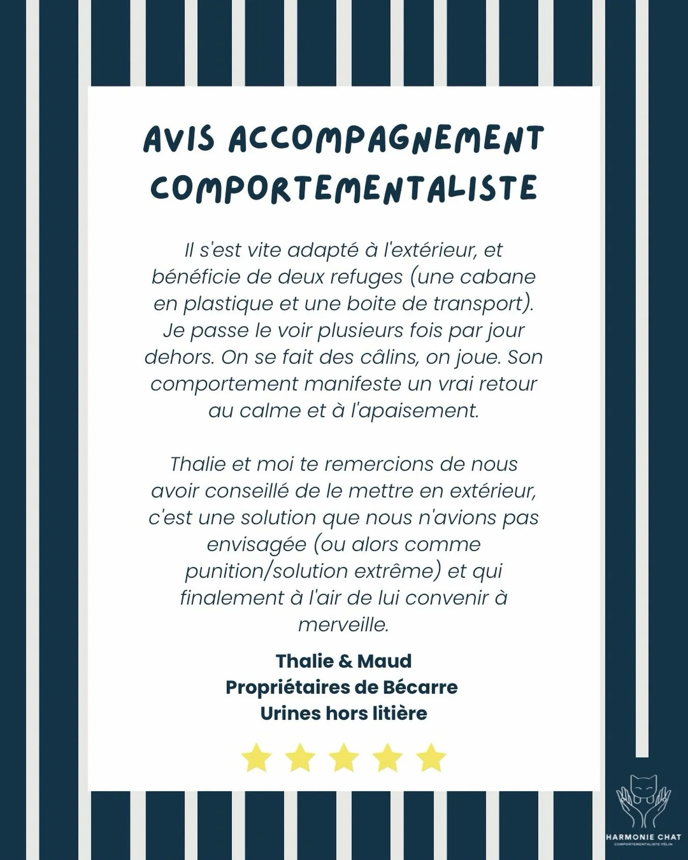 Harmonie Chat ce n&rsquo;est pas qu&rsquo;un h&ocirc;tel f&eacute;lin, je vous accompagne &eacute;galement dans la vie comportementale de votre chat 🐈&zwj;⬛ 

Si vous rencontrez des difficult&eacute;s avec votre compagnon sur le plan comportemental 