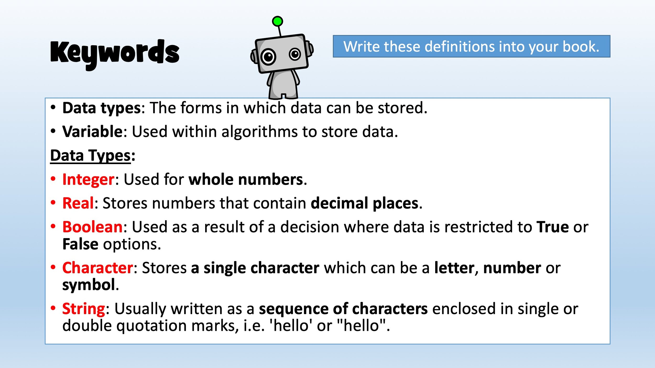 ks3 computer science year 8 algorithm design rob bot teaching