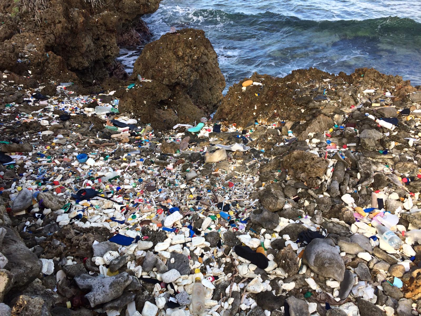 The Plastic Tide drones would be able to identify areas of high plastic pollution, such as this beach, using AI technology. Photo: Millie Rose