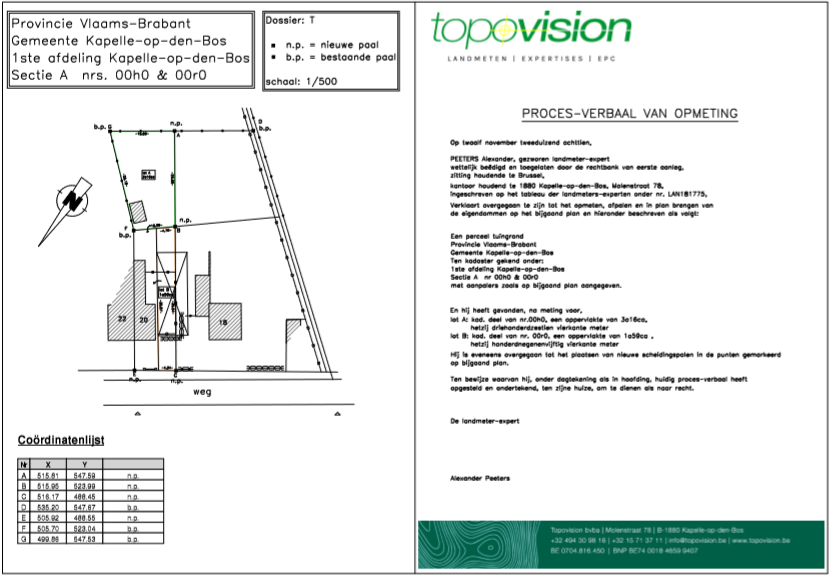 PV van opmeting en splitsing — TOPOVISION - landmeter-expert - Vastgoed