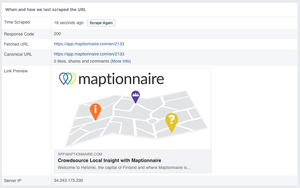 Facebook’s sharing debugger tool