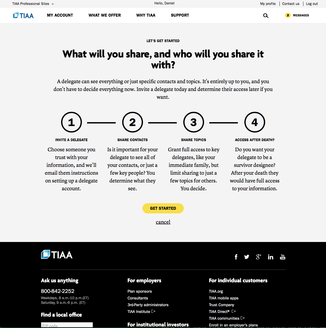 Begin the “Add Delegate” process. Contains summary of the four steps involved.