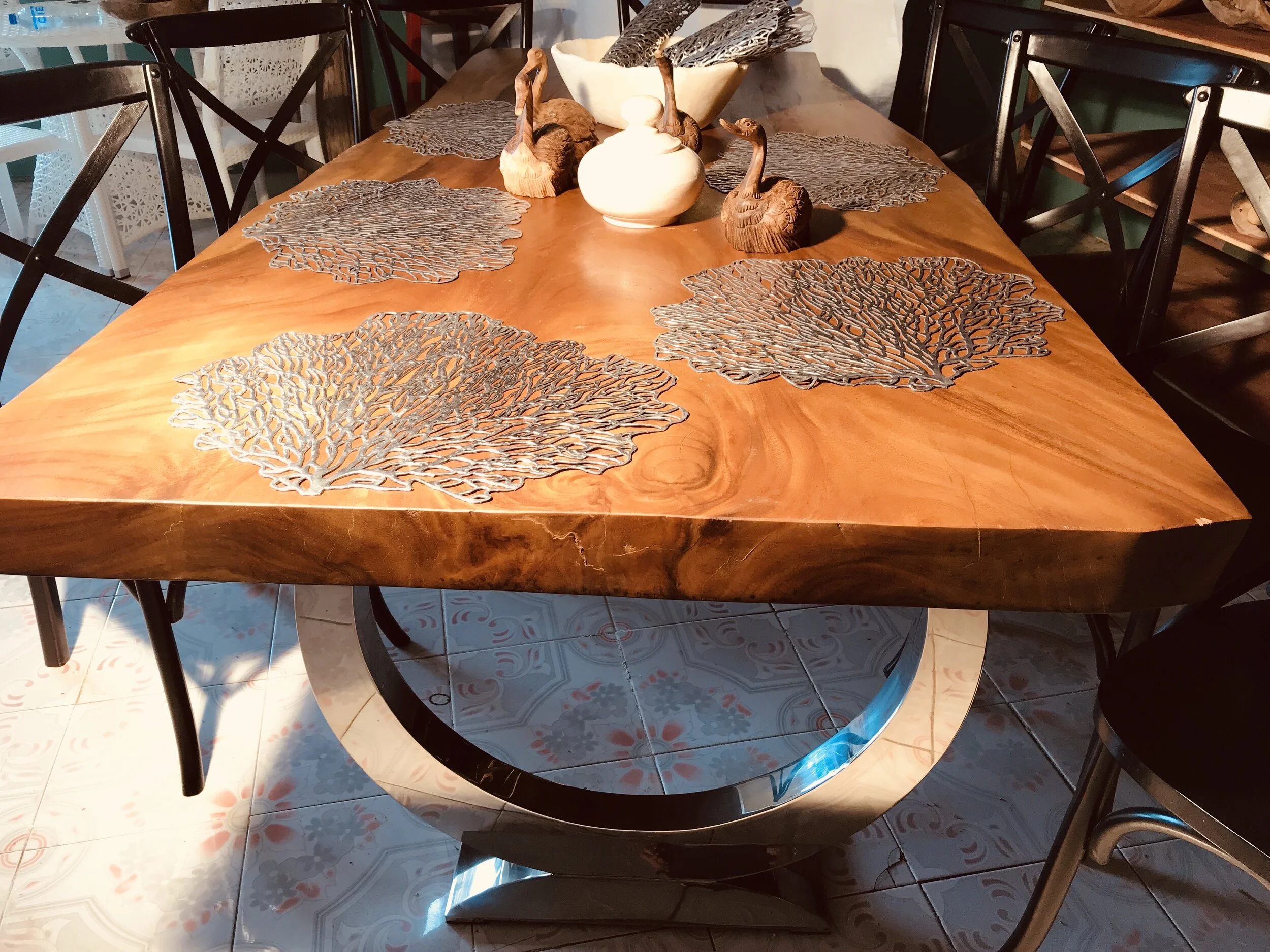 Large dining table wood top stainless stil 304 hight quality 