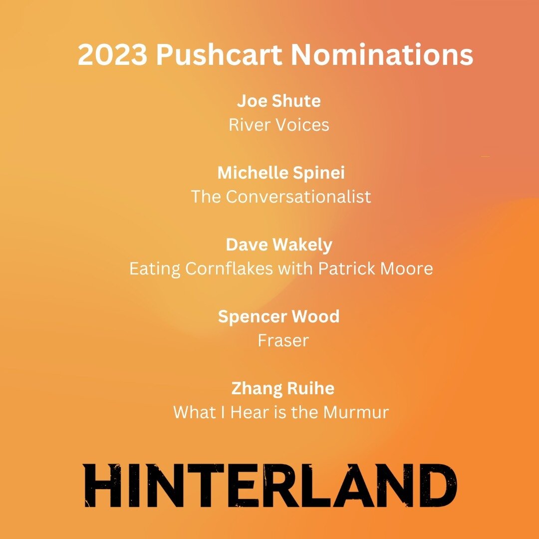 Congratulations and the very best of luck to our Pushcart Prize nominees for 2023! Well done Joe Shute, @davetheverbalist, Michelle Spinei, @spenceriwood and Zhang Ruihe.

Their nominated works can be read in Issues 12, 13 and 14 - link to our shop i
