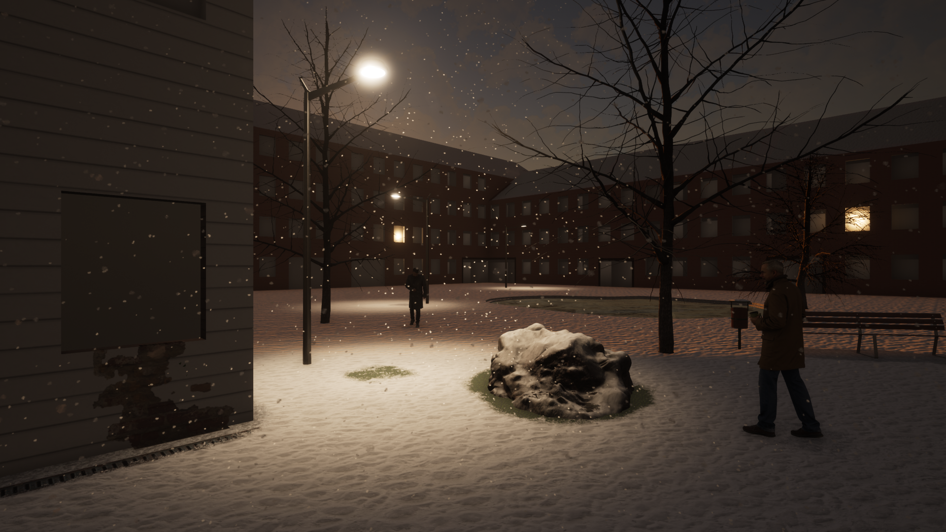 Courtyard in winter by night