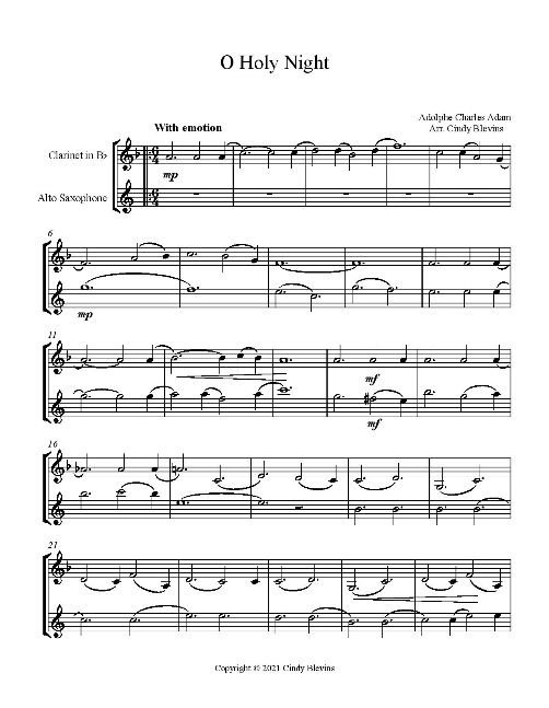 O Holy Night Christmas Carol For Clarinet - Free Sheet Music