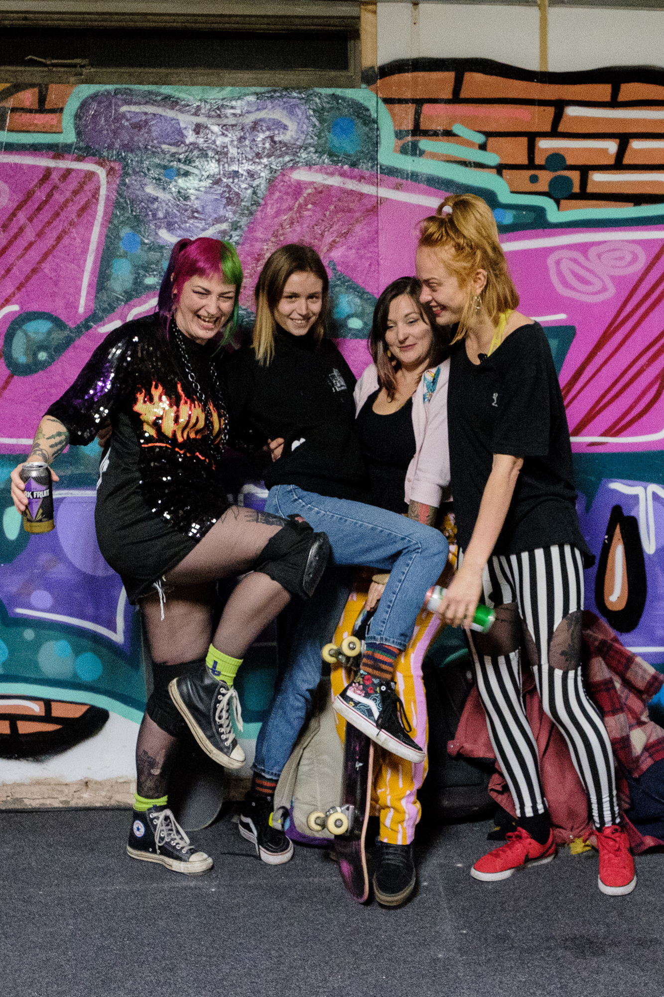  The winning team from the City Circuit competition; Claire Dunn, Chloe Stafford, Armel Pignon, Georgia Fry, at  Skate Nottingham ’s Film Festival at Flo Skatepark, 16-17 November, 2018.   