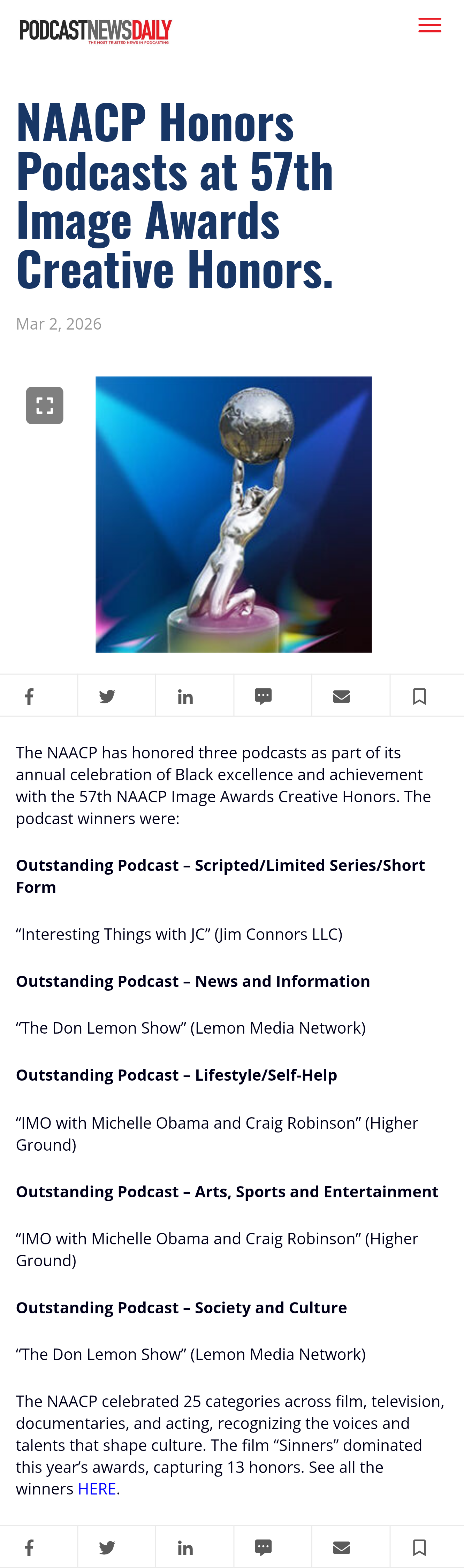 Podcast News Daily - Interesting Things with JC - NAACP Image Awards
