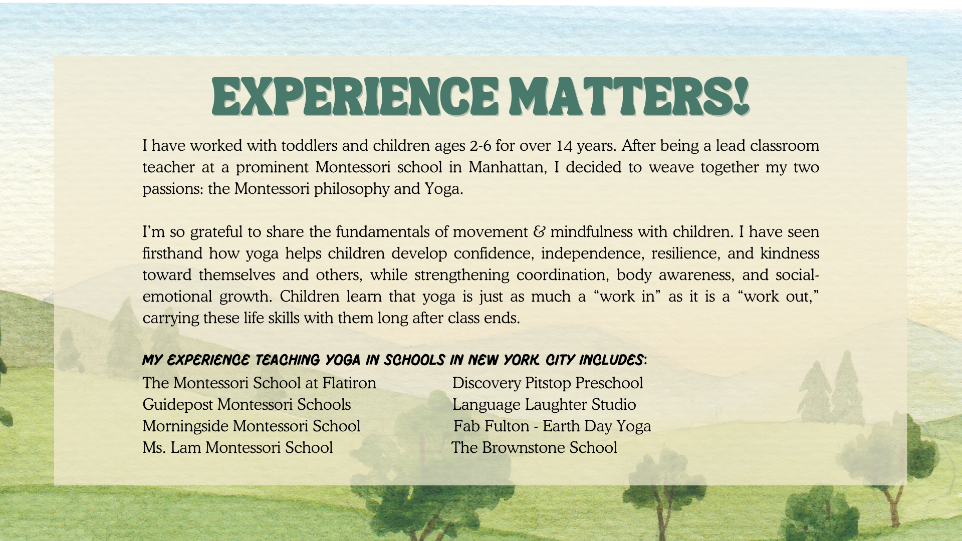 kids yoga experience in montessori preschools in nyc, new york city