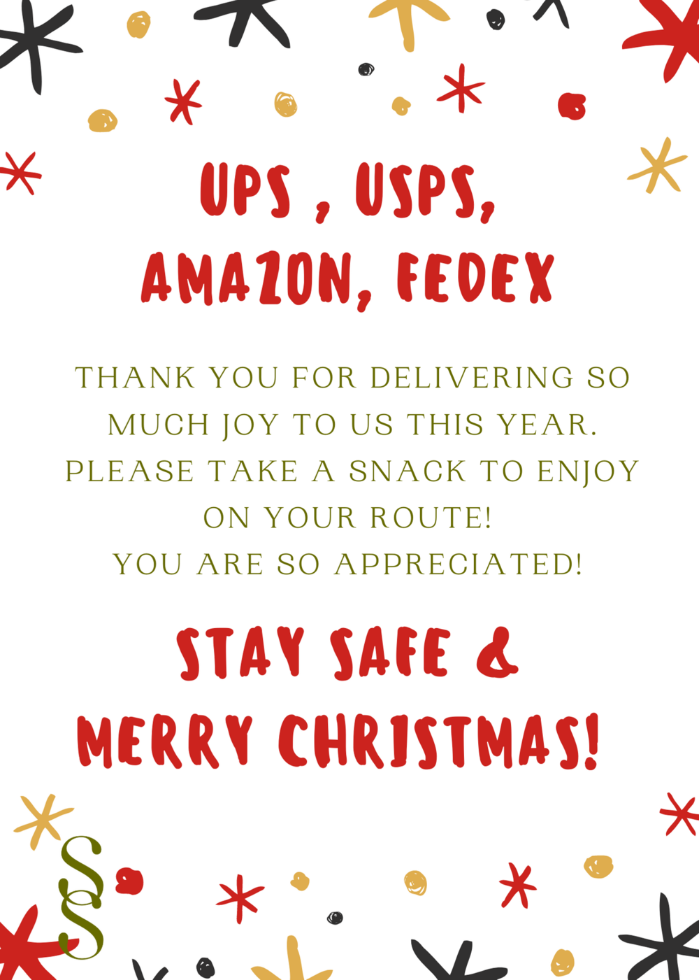 Free Printable for Delivery Drivers