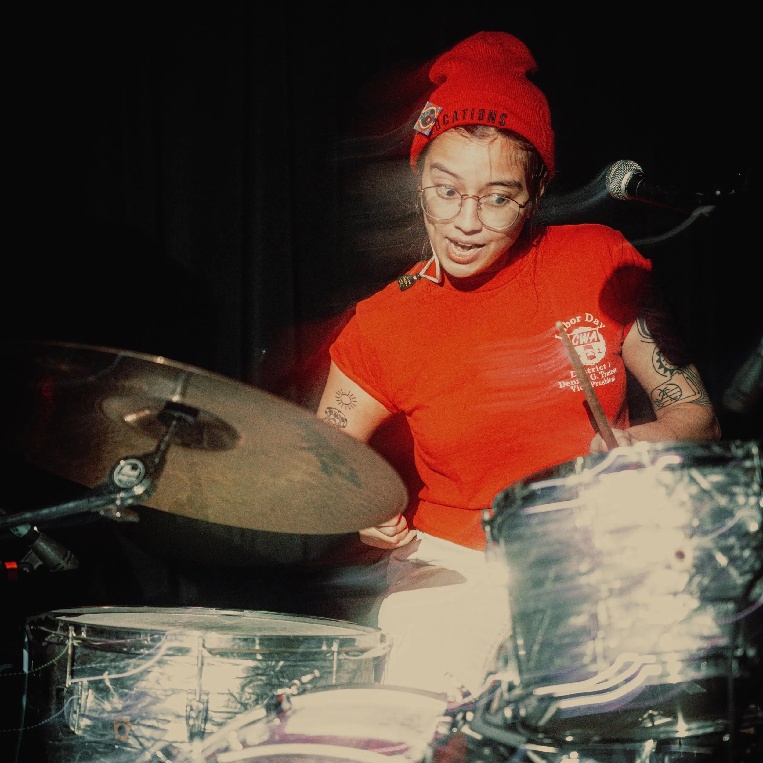 Drummer wearing red