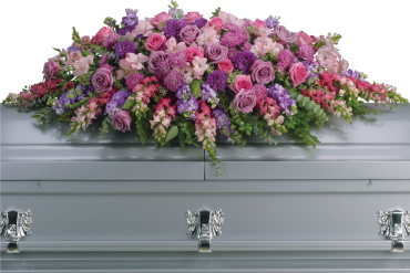 Lavender Tribute Casket Spray Like a heartfelt embrace, this beautiful casket spray has lavender and pink roses, snapdragons, alstroemeria, chrysanthemums, fern, eucalyptus and more create this tribute that is overflowing with grace and love. Shop Now>>