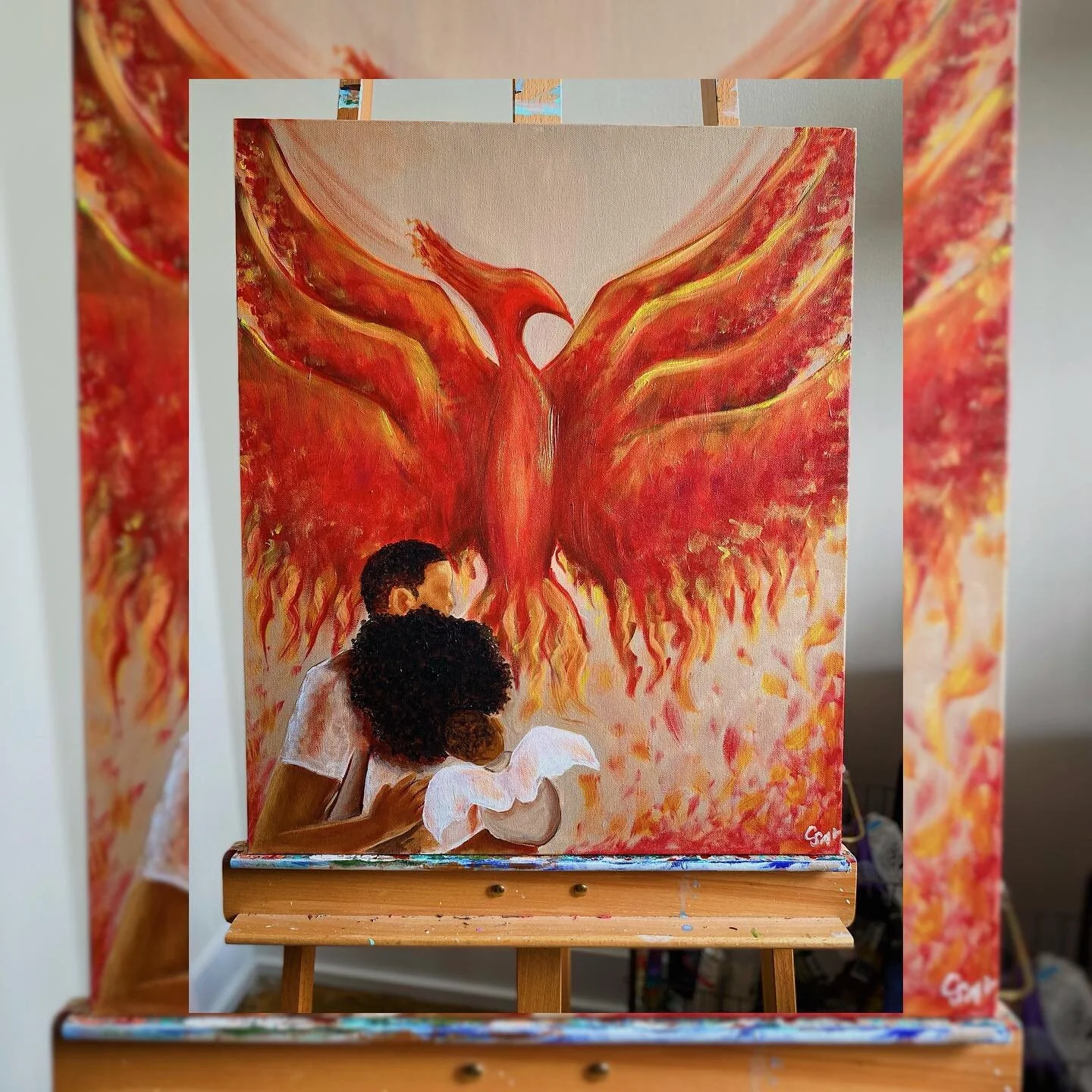 Grief is never easy. But on this journey the only choice is &ldquo;Rising for Pheonix&rdquo; 
16x20 Acrylic on Canvas 
March 2023

DM us for info on commissioned pieces today! 📩
#CurlyShirleyArt #ArtOfTheDay #ArtTherapy
&bull;
&bull;
&bull;
&bull;
#