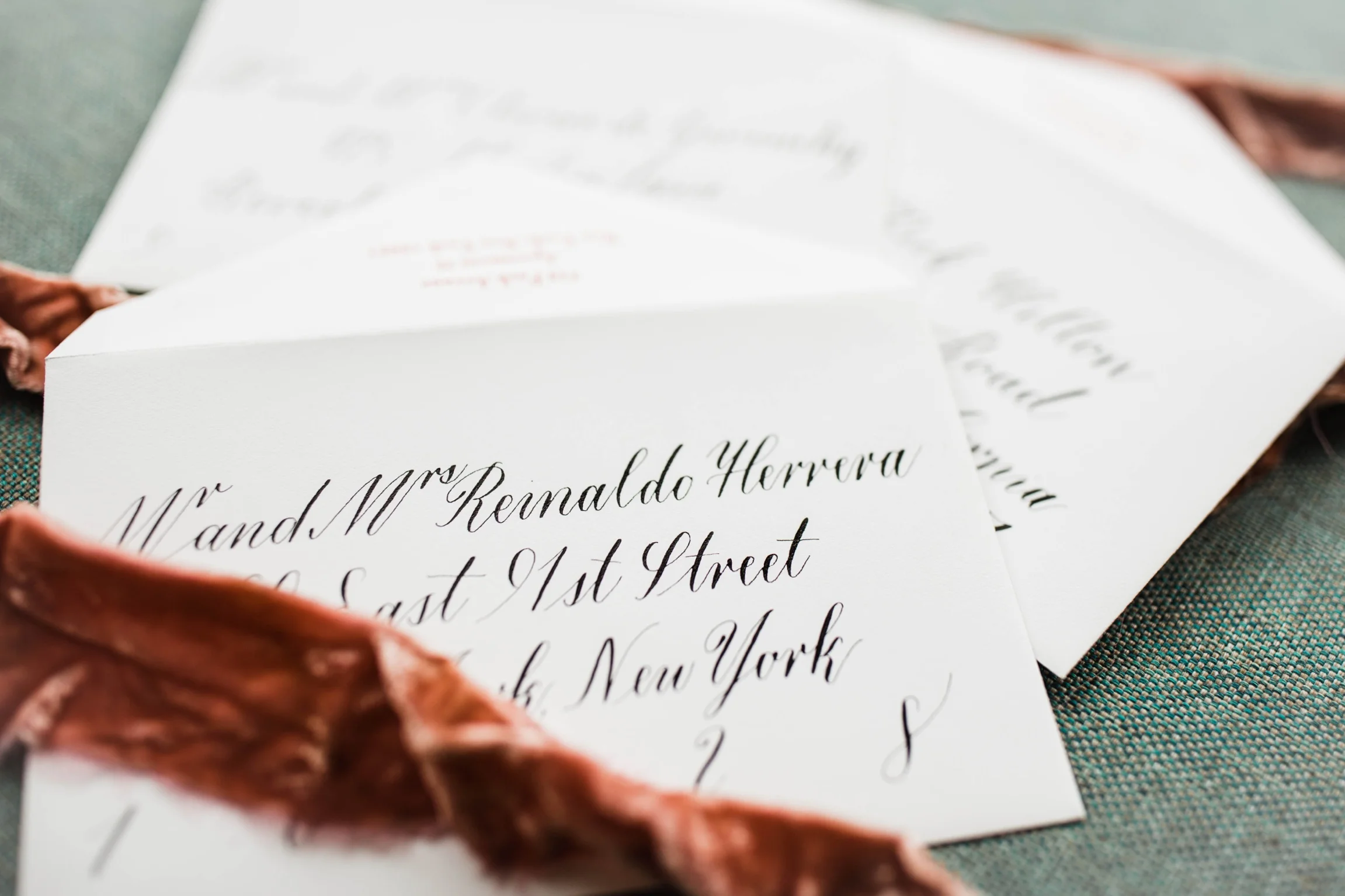 These envelopes were hand lettered in Traditional Copperplate style for an event in the New York area. The envelopes set the tone for the gorgeous event that took place in February of 2019.