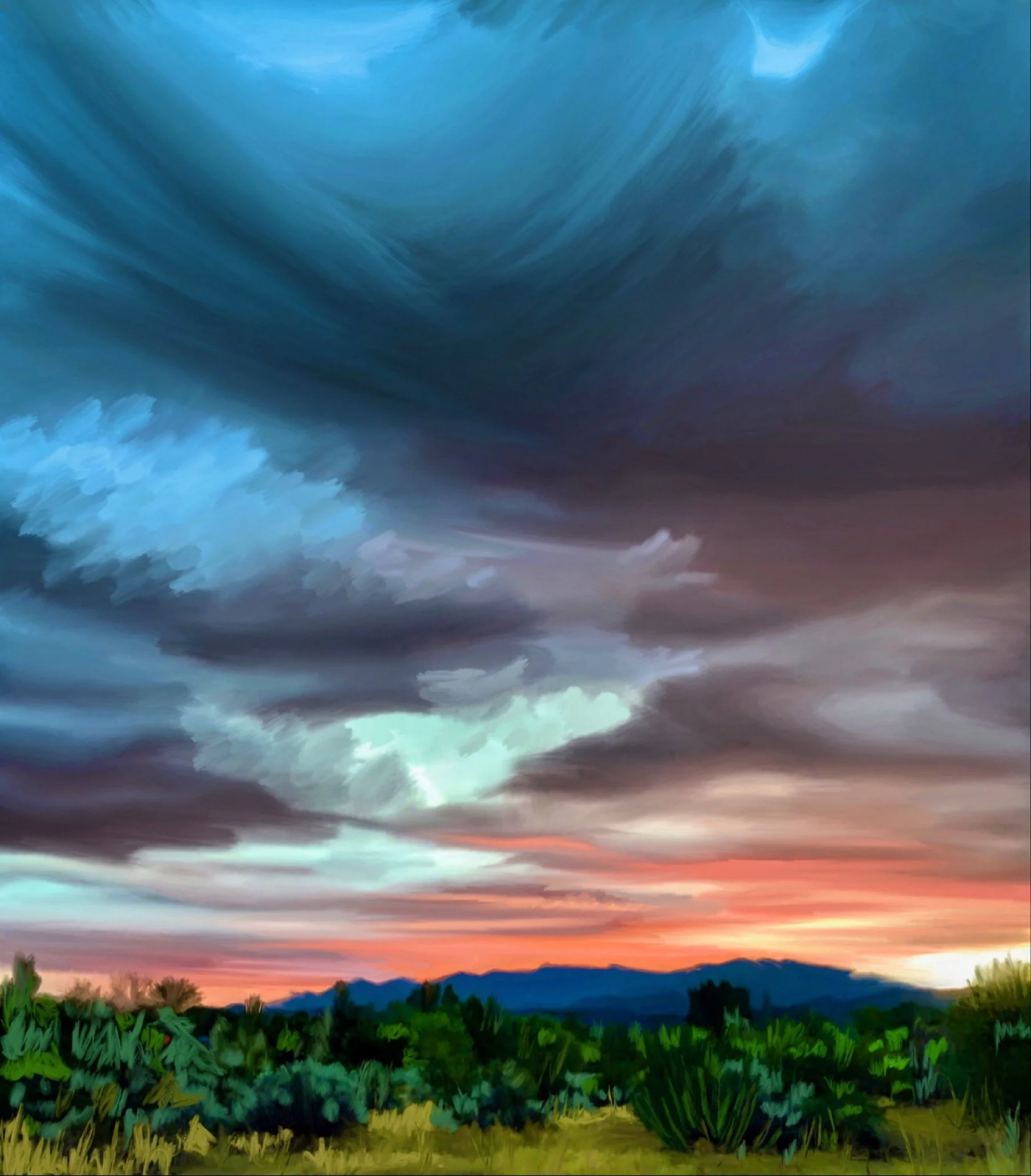 &ldquo;Desert Sunrise&rdquo;
.
Here&rsquo;s another painting inspired by the beauty that surrounds me. I&rsquo;m not up to enjoy glorious sunrises like this very often, but when I am (usually by accident!), it makes me even more grateful to be able t