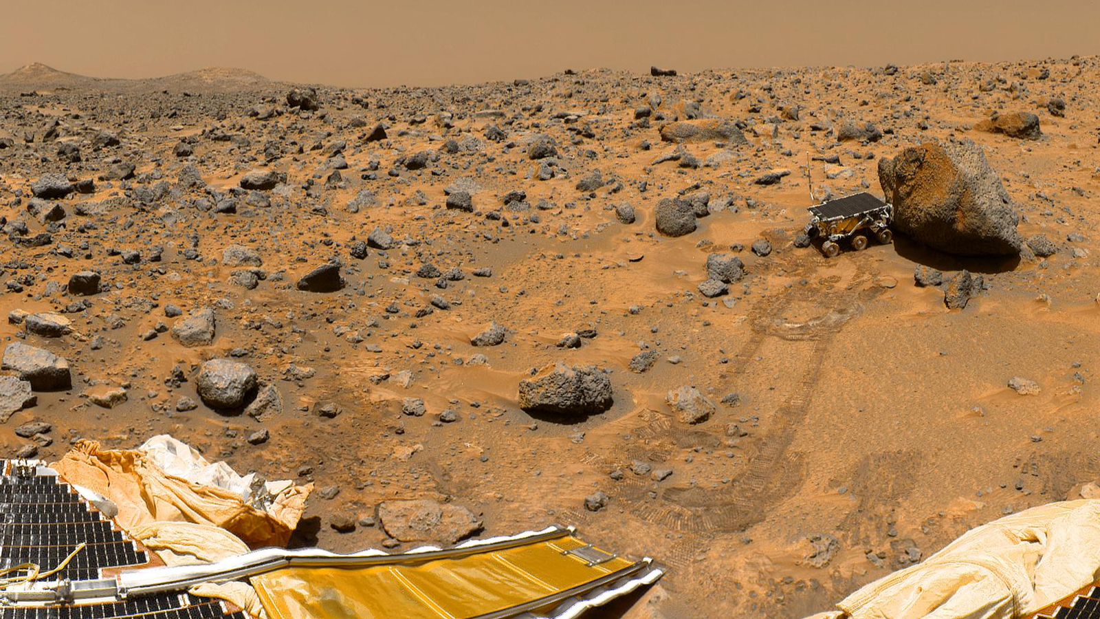 The rust-red Martian surface photographed by NASA’s Pathfinder Rover, currently exploring the Martian surface. Photo credit: NASA