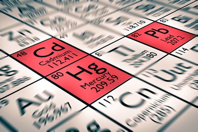 The heavy metals, such as mercury and lead, often have toxic effects when exposed to life. Credit: Antoine2K
