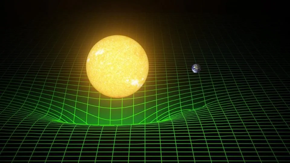 Objects with increasing mass press down on the plane of spacetime, and this dimpling affects the objects around it. Image credit: Caltech LIGO lab