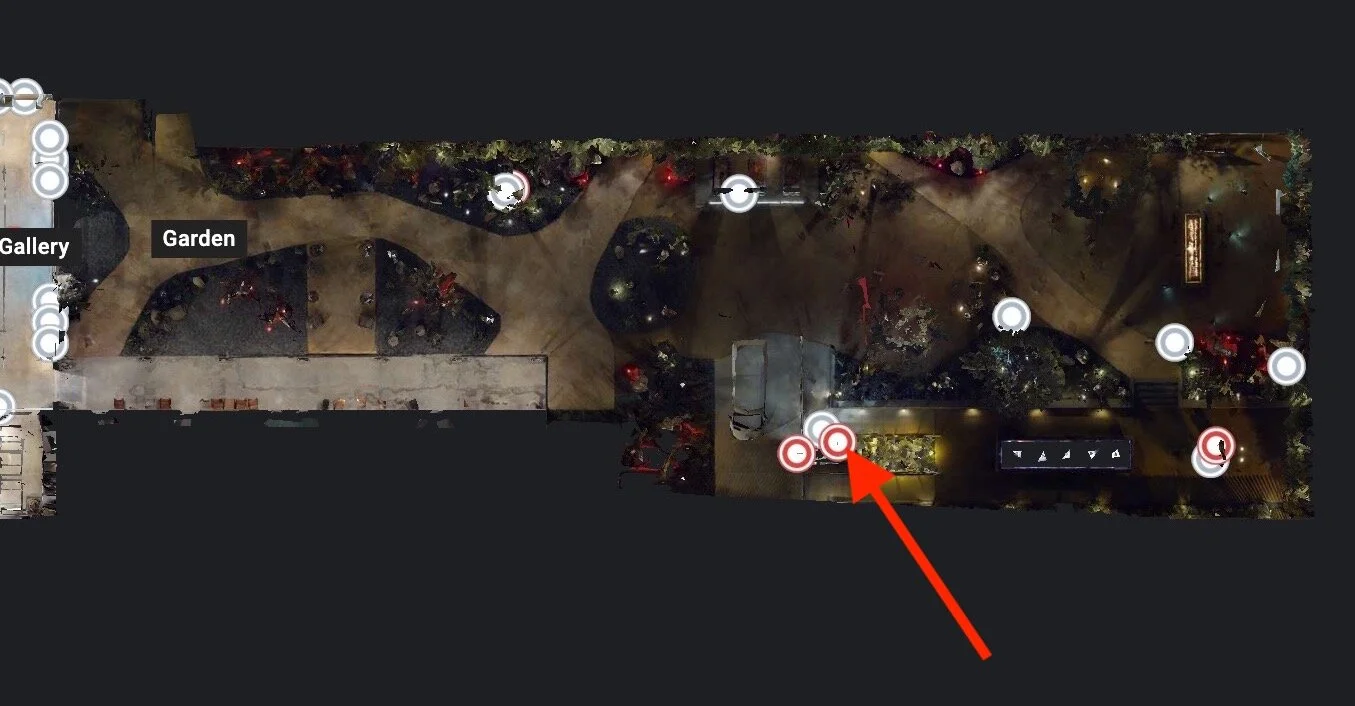 Step #4: You will notice that the floor plan has an area to the right marked “Garden.” If you continue to the right, you will see 3 dots in a cluster. Double-click the one indicated by the red arrow.