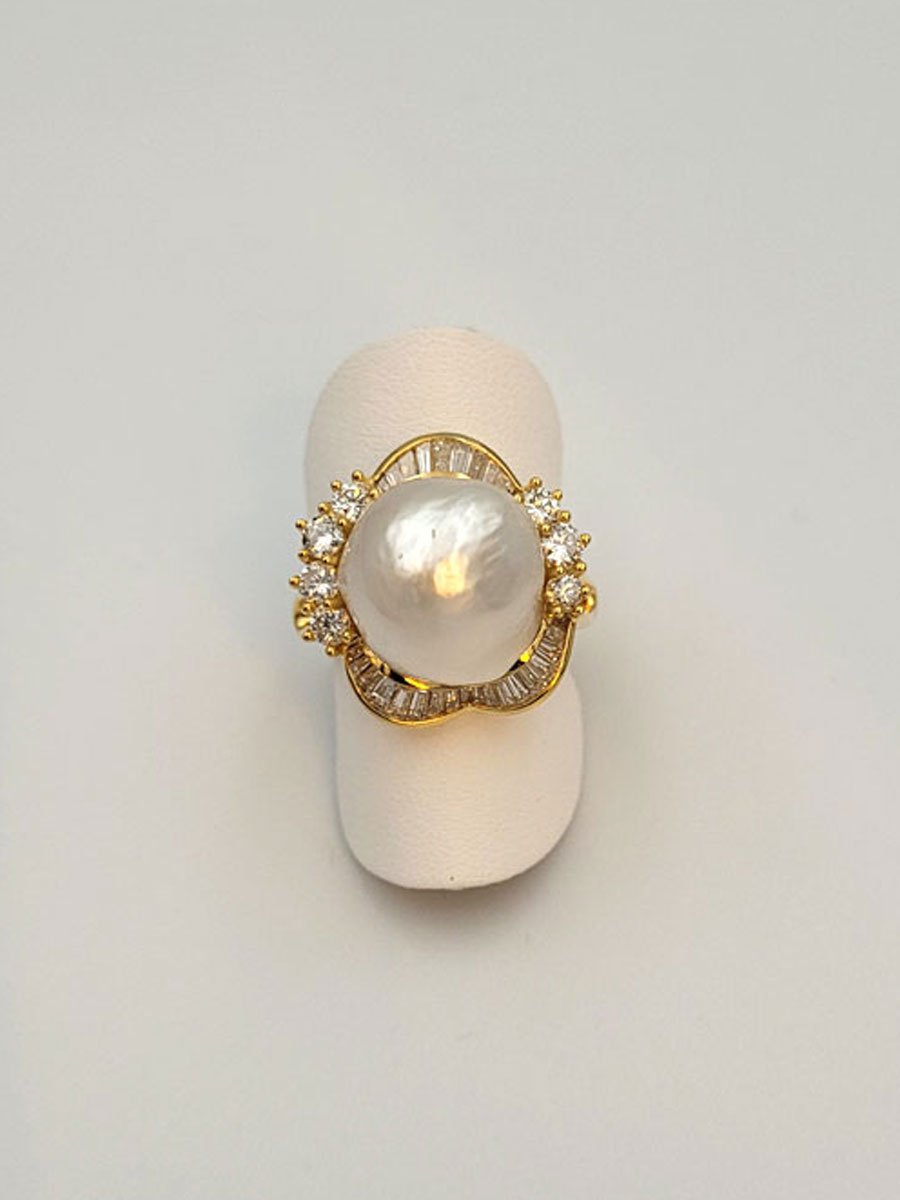 Ring Gelbgold Perle und Diamanten