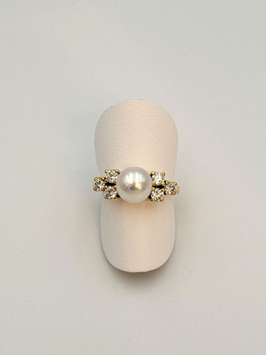 Ring Gelbgold Perle und Diamanten
