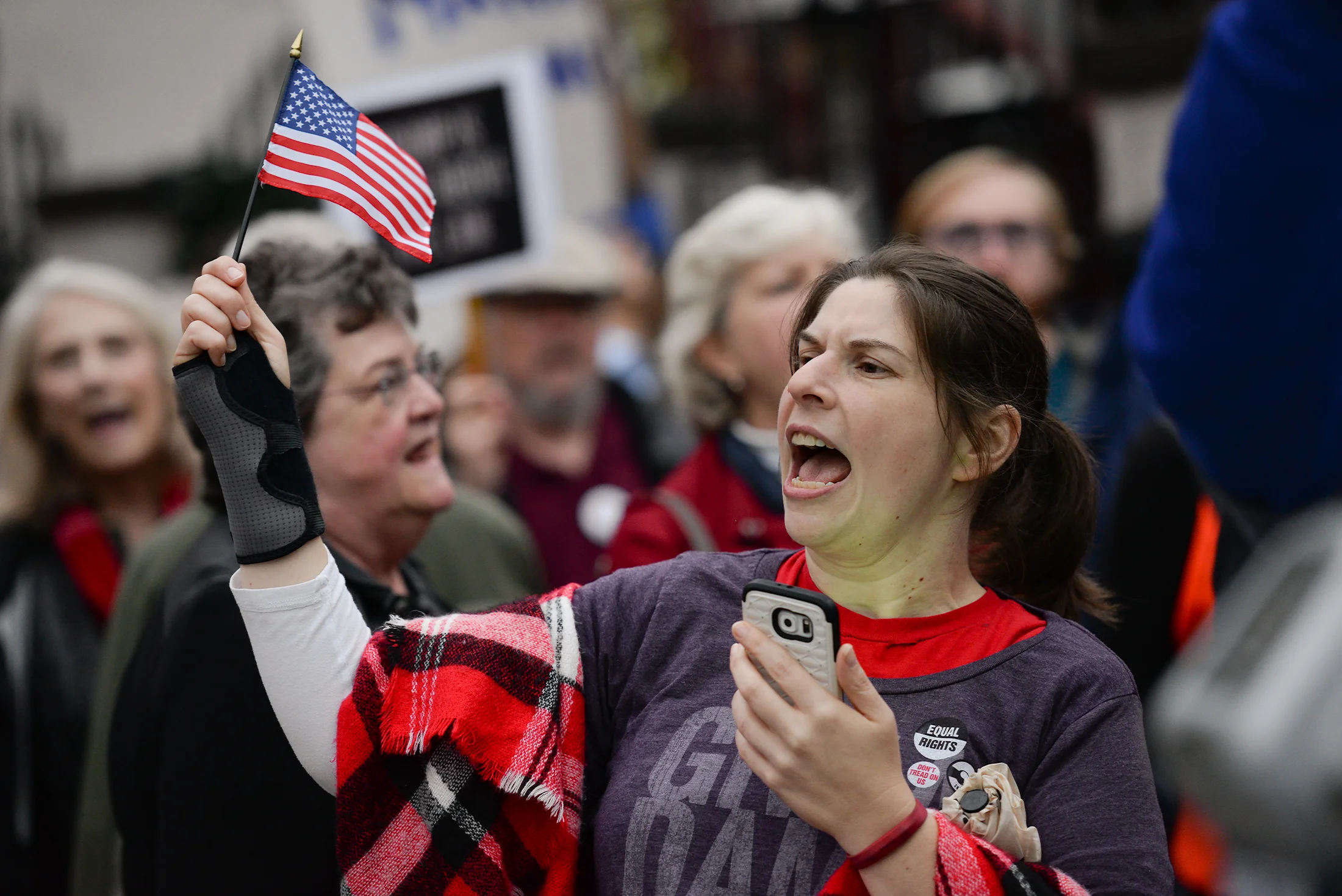 A protester chants during a march through downtown Athens on Nov. 8, 2018 in Athens, Georgia. (Photo/Julian Alexander)