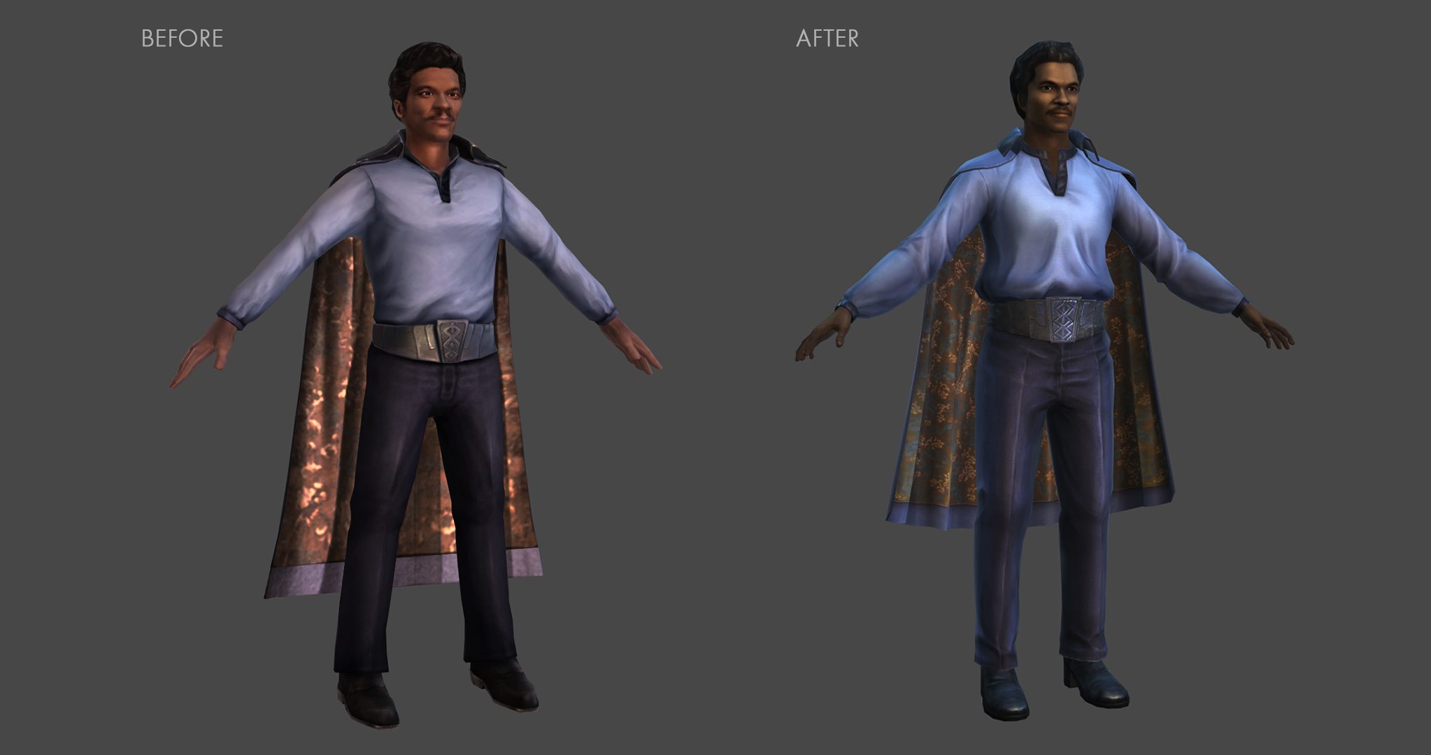  A comparison in-engine of our old Lando model vs the revisited one. 