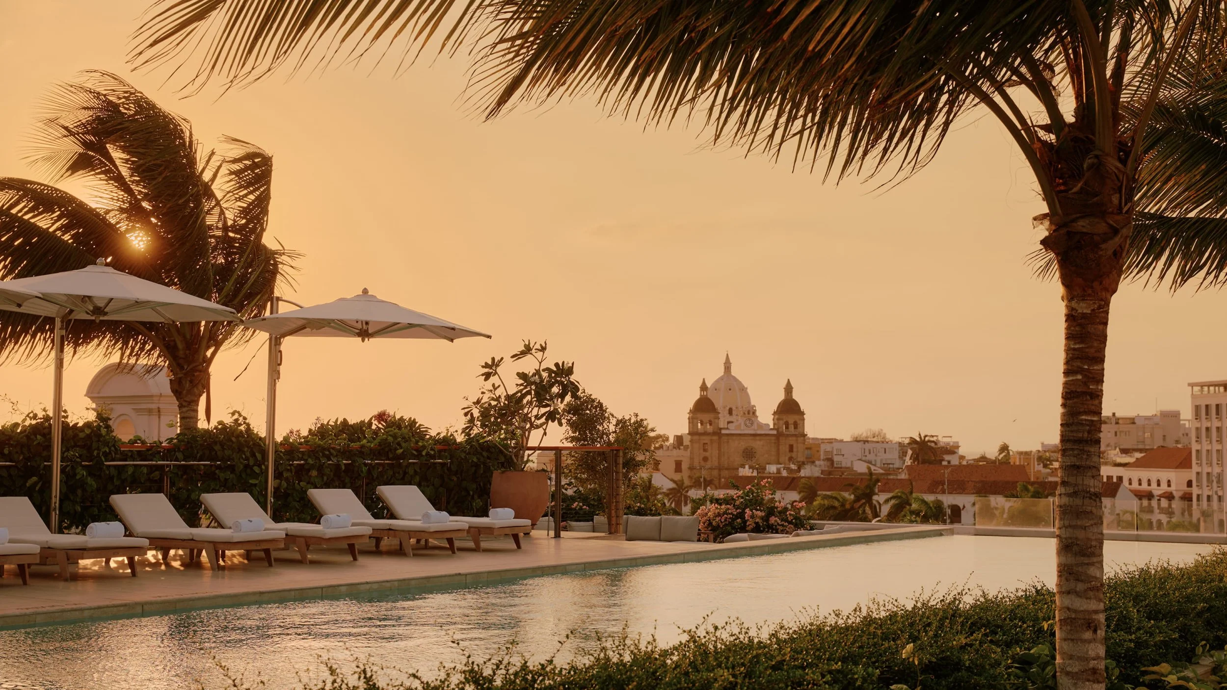 Sunset view from pool at new Four Seasons Cartagena