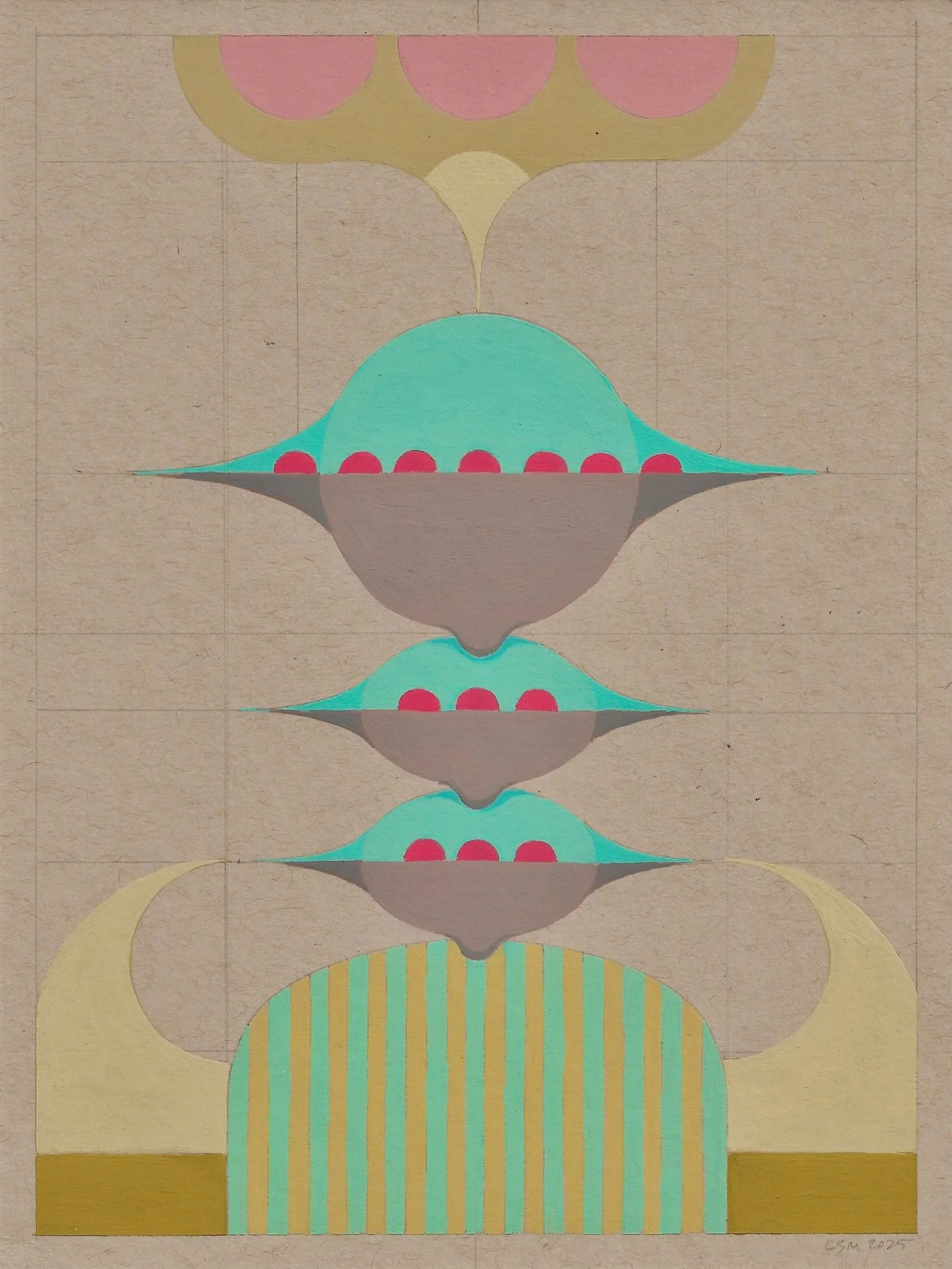 Shell Game 3, 2025,
Gouache and graphite on toned paper, 6x8 in.