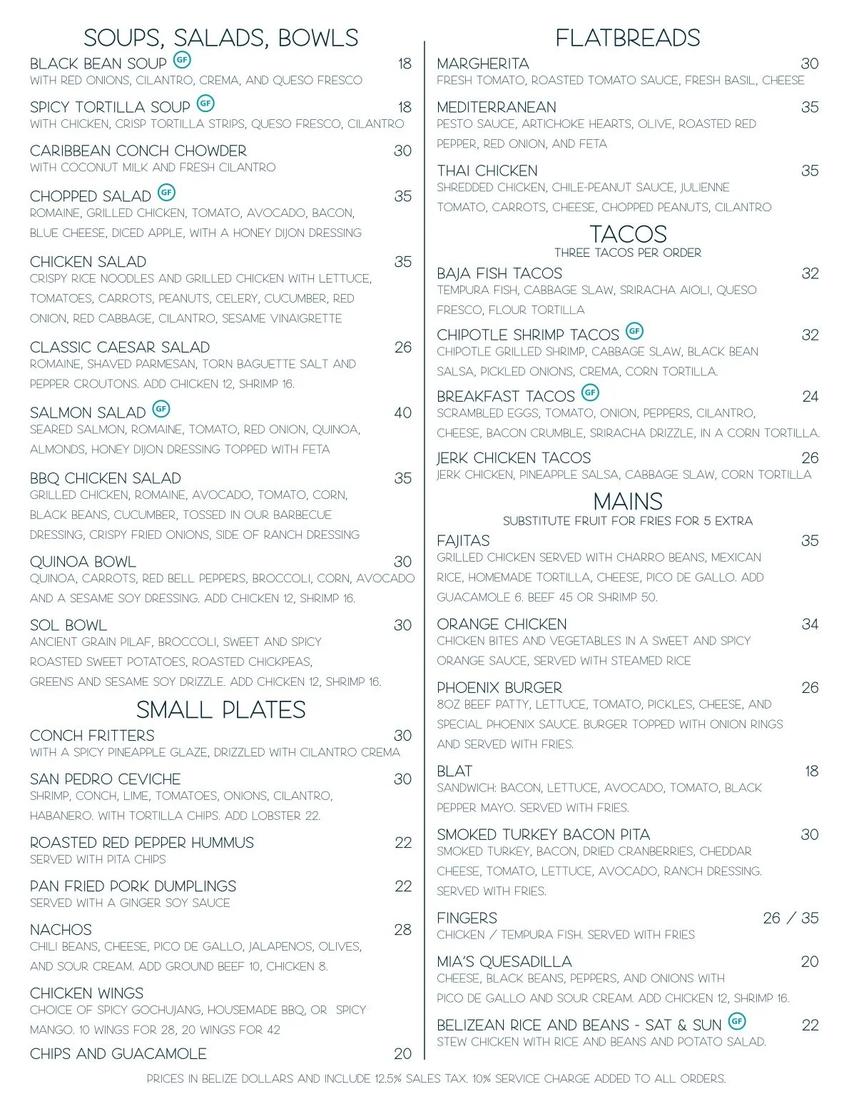 Lunch menu for Red Ginger restaurant in San Pedro, Belize, featuring Caribbean-inspired entrees, local reef-to-table seafood, and newly added seasonal lobster dishes.